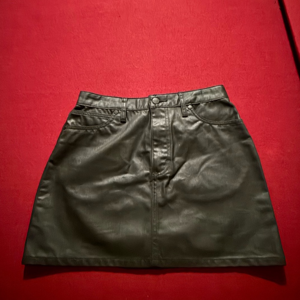 Vintage Wrangler Black Coated Mini Skirt Leather Look Dark Academia Y2K 28W